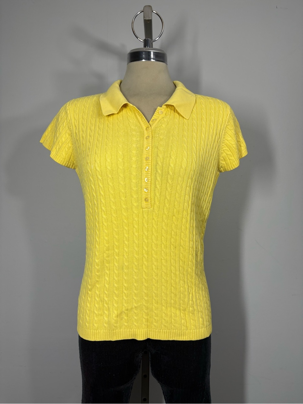 525 America Yellow Cable-Knit Polo Tee - Short Sleeve Size M